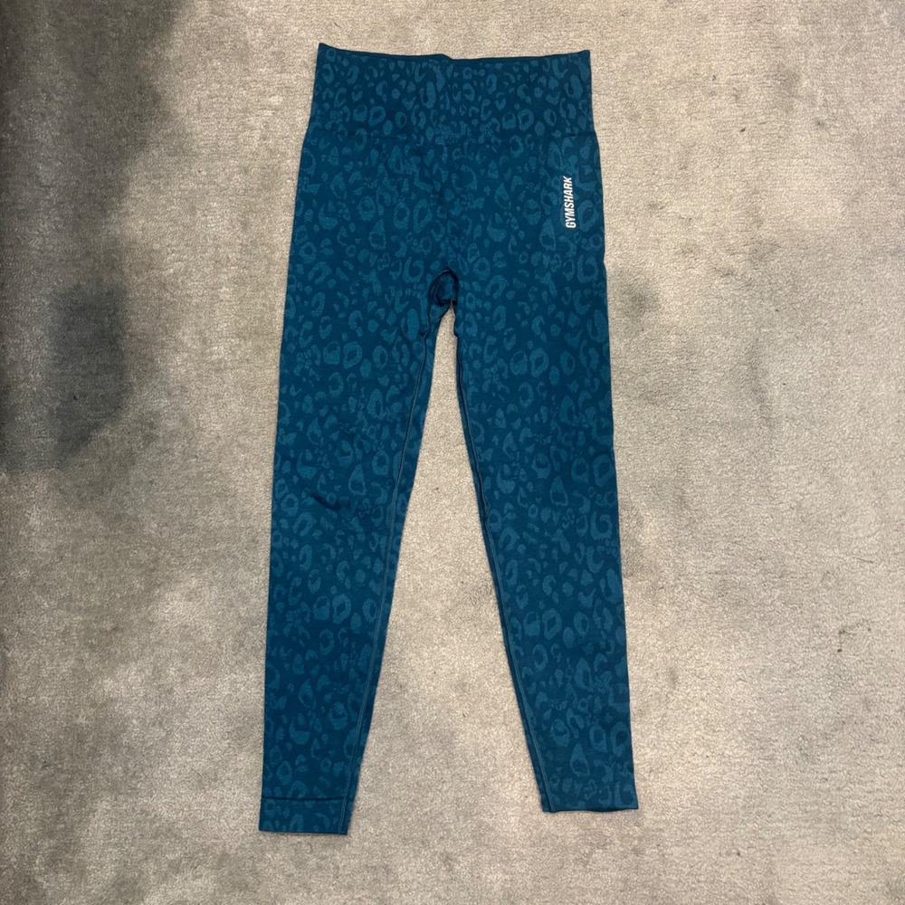Gymshark Adapt Animal Seamless Leggings Teal Blue Leopard Print Scrunch Bum